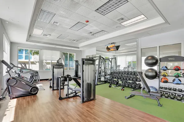 a view of a room with gym equipment