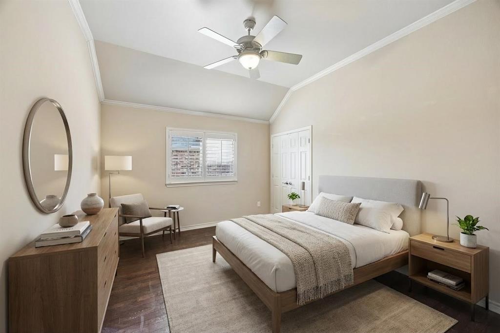 676 Scenic Ranch Circle Fairview, TX 75069 - Photo 18 of 30 a bedroom with a bed and a chandelier