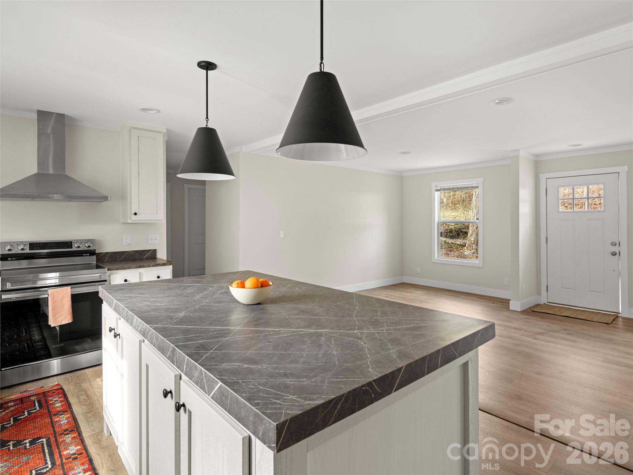 2095 Emmas Grove Road Fairview, NC 28730 - Photo 11 of 24 a kitchen with a stove a sink a counter space and cabinets