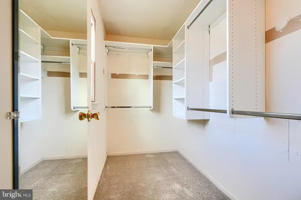 a view of walk in closet with empty racks