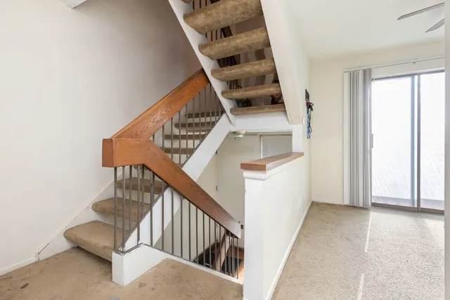 an entryway with a workspace