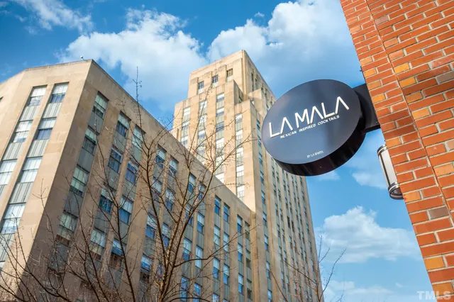 a view of a wooden door and a buildings