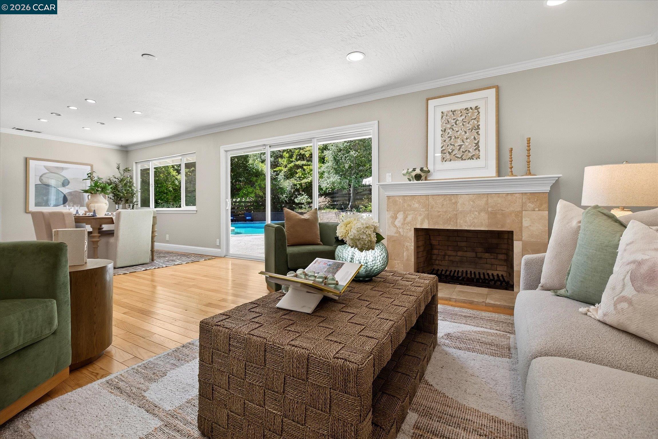 3365 St Marys Road Lafayette, CA 94549 - Photo 5 of 27 a living room with furniture and a fireplace