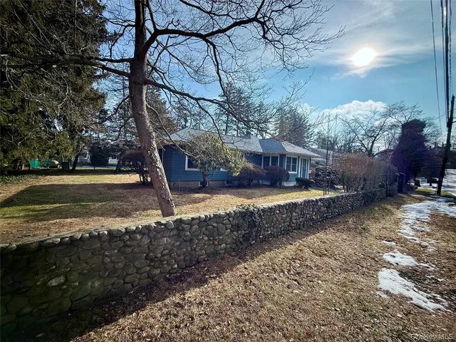 a view of a yard with an tree