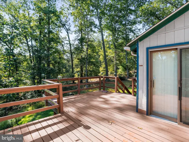 a backyard of a house with large trees and wooden fence