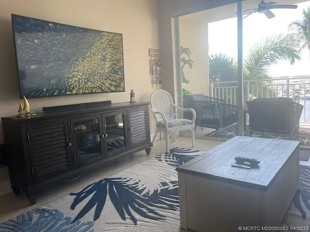 a living room with a couch and a table