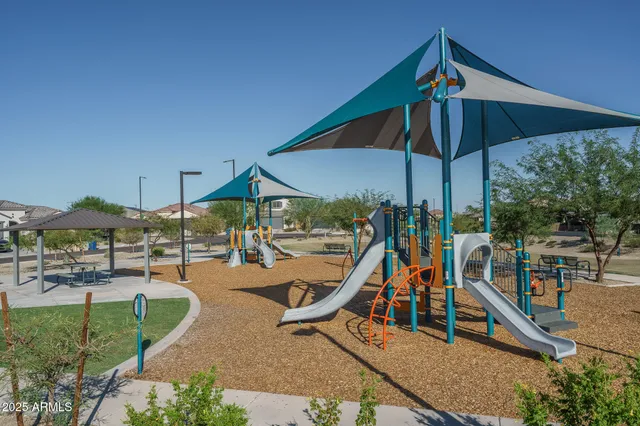 an outdoor space with seating