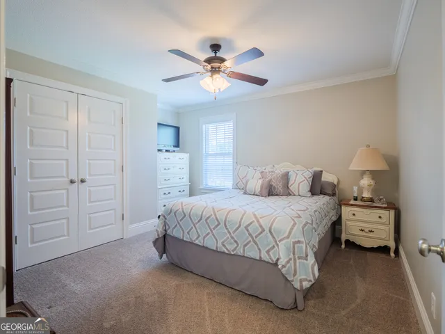 a view of a lake with a city