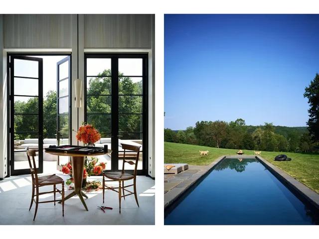 a view of swimming pool from a balcony