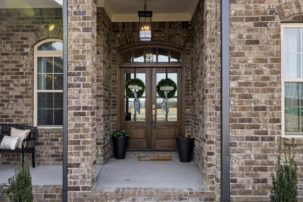 a living room with furniture and a table