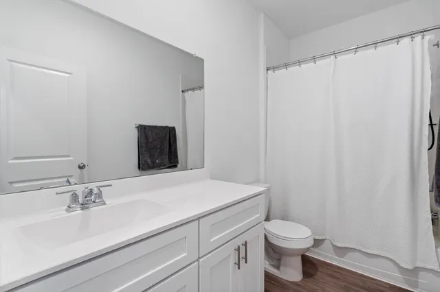 a bathroom with a sink a toilet and vanity