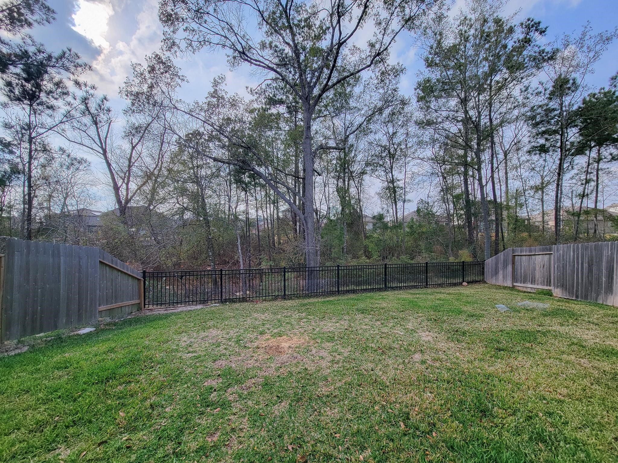94 Valiant Ridge Trail Magnolia, TX 77354 - Photo 44 of 47 a view of a backyard with a barn and large trees