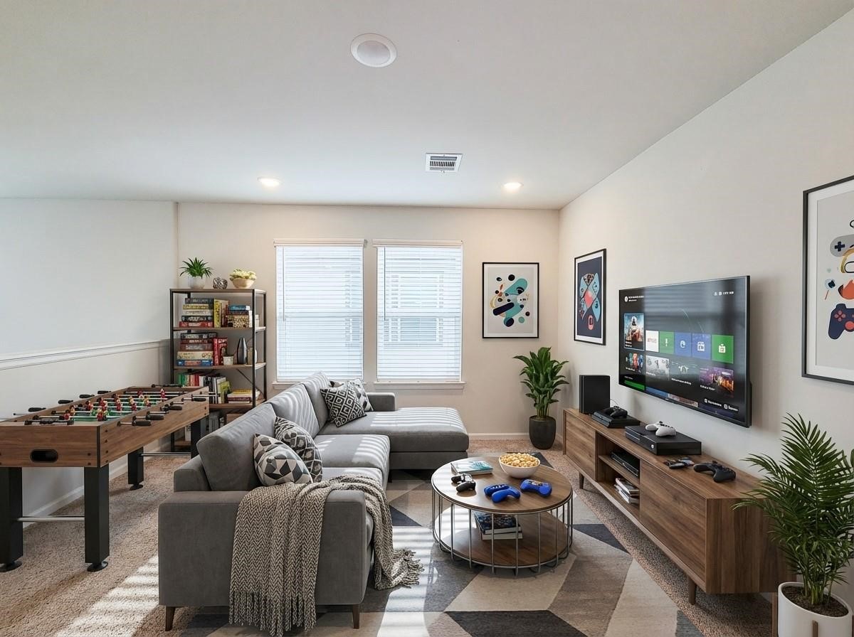 94 Valiant Ridge Trail Magnolia, TX 77354 - Photo 5 of 47 a living room with furniture a flat screen tv and a large window