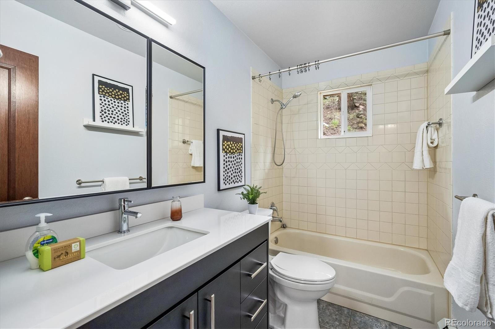 6747 South Brook Forest Road Evergreen, CO 80439 - Photo 28 of 49 a bathroom with a sink a toilet and shower