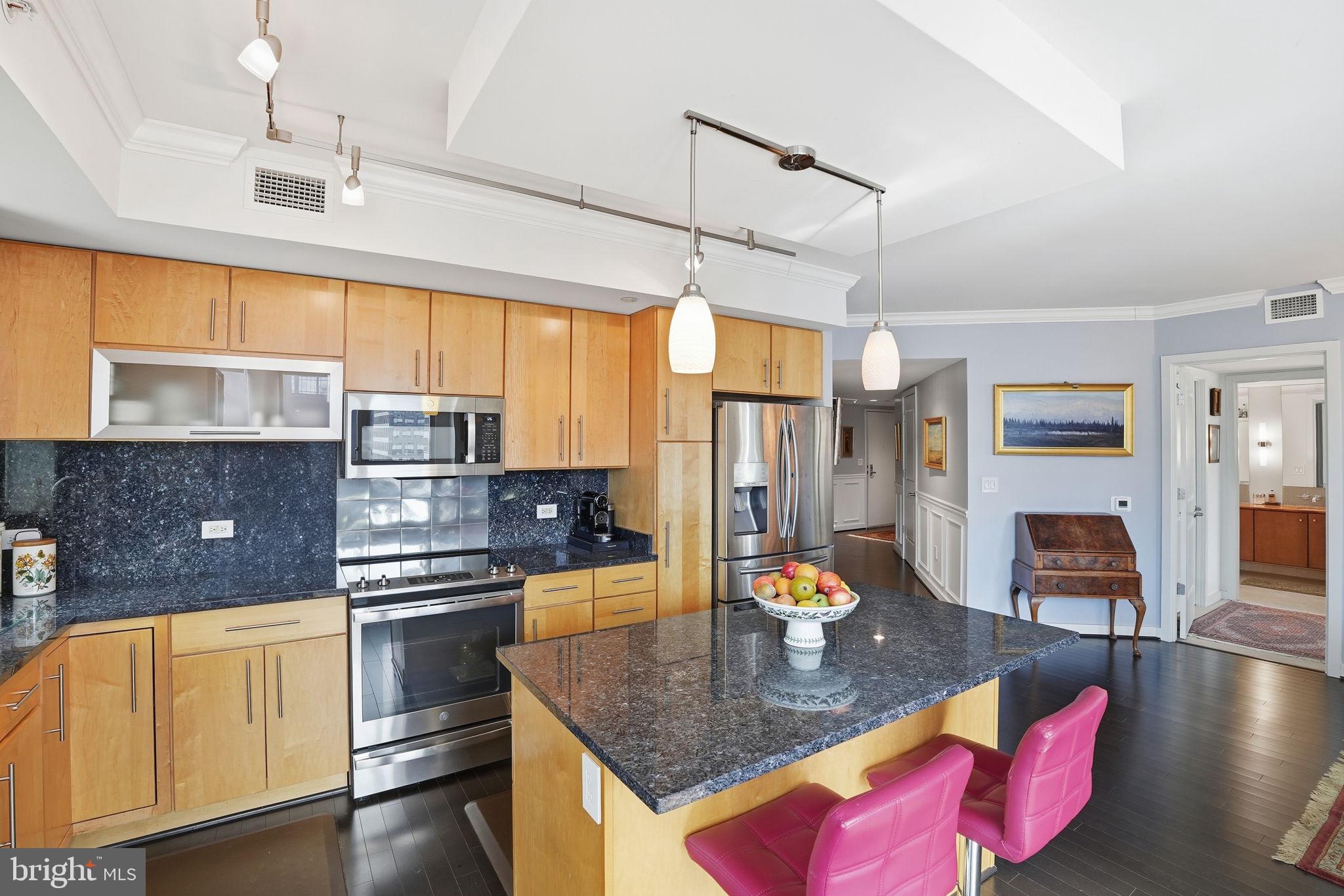 1025 First Street Southeast, Unit 906 Washington, DC 20003 - Photo 4 of 30 a kitchen with stainless steel appliances granite countertop a sink and a refrigerator