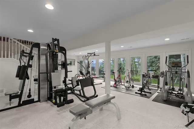 a view of a room with gym equipment