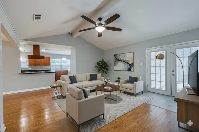 a living room with furniture