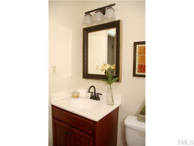 1217 North King Charles Road Raleigh, NC 27610 - Photo 14 of 17 a bathroom with a sink vanity and a mirror