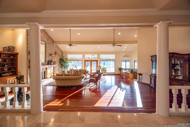 a view of a living room and dining room