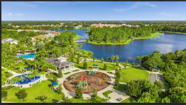 a view of a lake with a houses