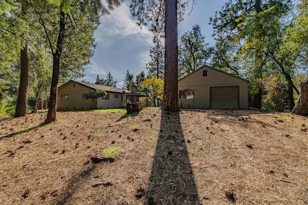 a front view of a house with a yard and trees