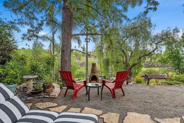 a backyard of a house with outdoor seating