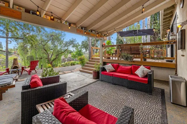 a outdoor space with lots of furniture and a couch