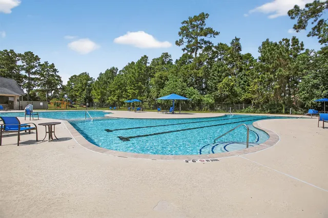 a view of a swimming pool with a yard