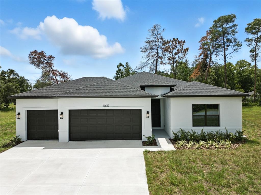 13822 Southwest 42nd Court Road Ocala, FL 34473 - Photo 1 of 1 a front view of a house with a yard and garage