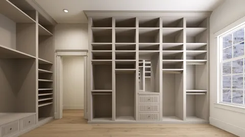 a view of walk in closet with empty racks