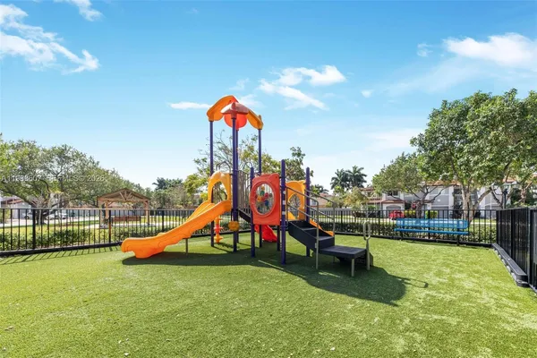 a view of a park with slide