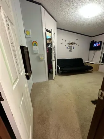 a view of a livingroom with furniture and a fireplace