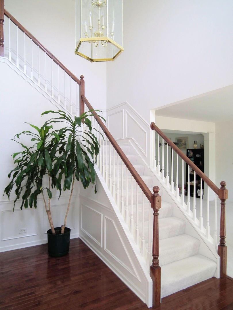 24632 Apollo Drive Plainfield, IL 60585 - Photo 2 of 22 a view of staircase with wooden floor and a potted plant