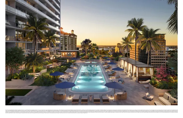 a view of a water fountain in front of a building