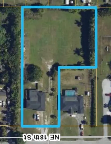 a view of a park with large trees