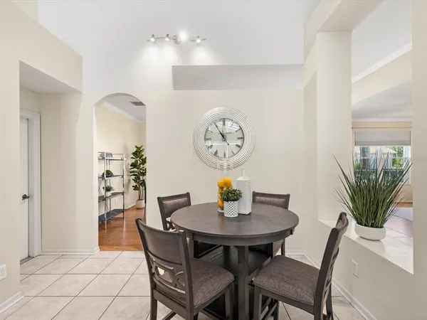 a dining room filled counter top space and dining table