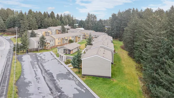 a aerial view of a house with a yard