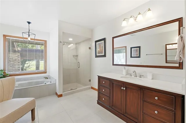 a backyard of a house with table and lake view