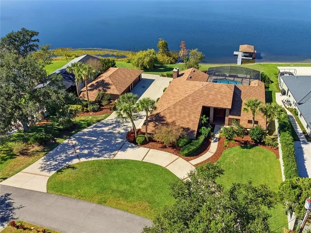 a view of a park with palm trees