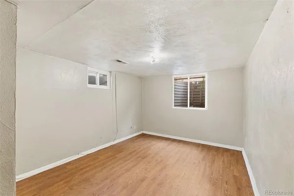 an empty room with a workspace