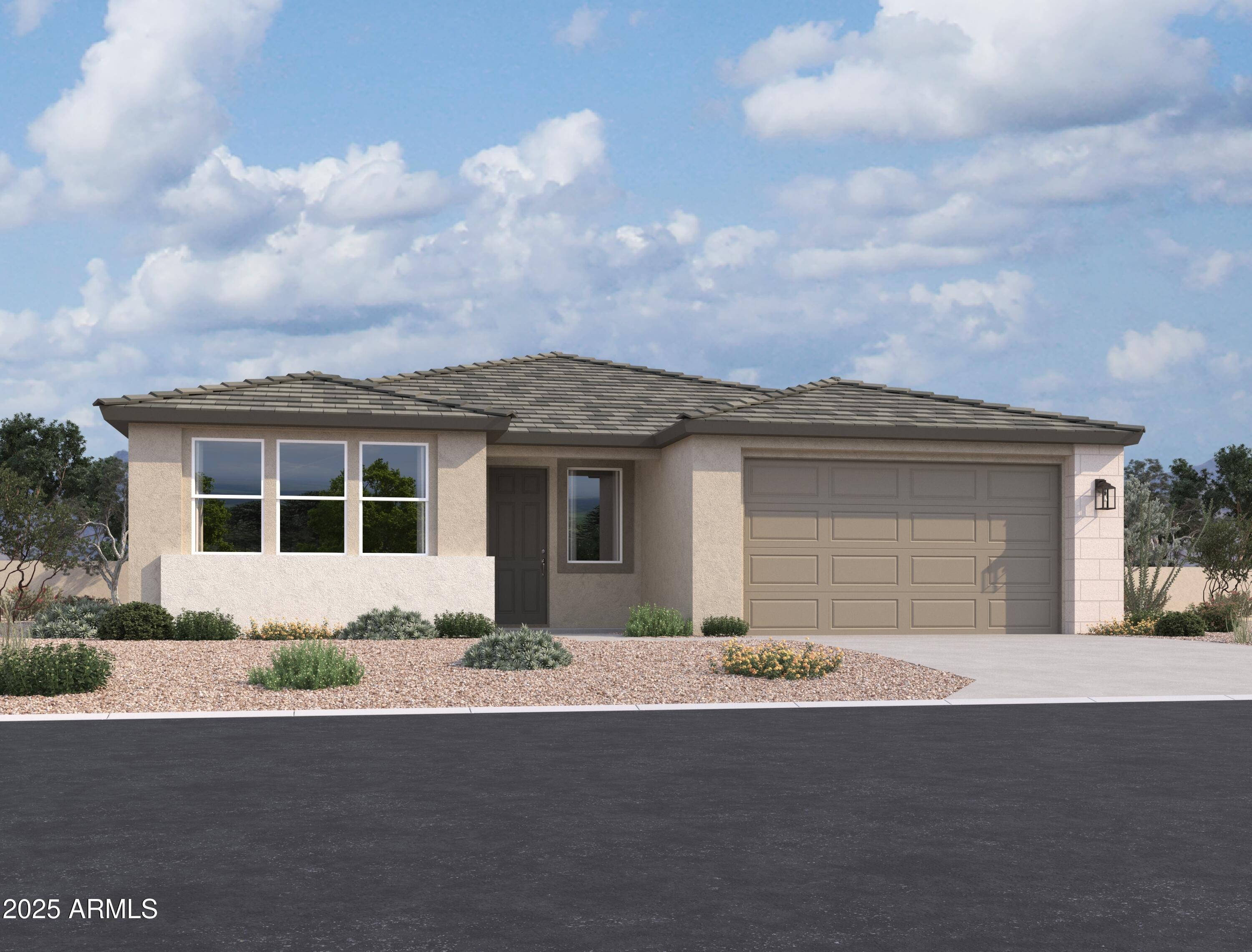 32116 Buckaroo Road San Tan Valley, AZ 85140 - Photo 1 of 15 a front view of a house with a yard and garage