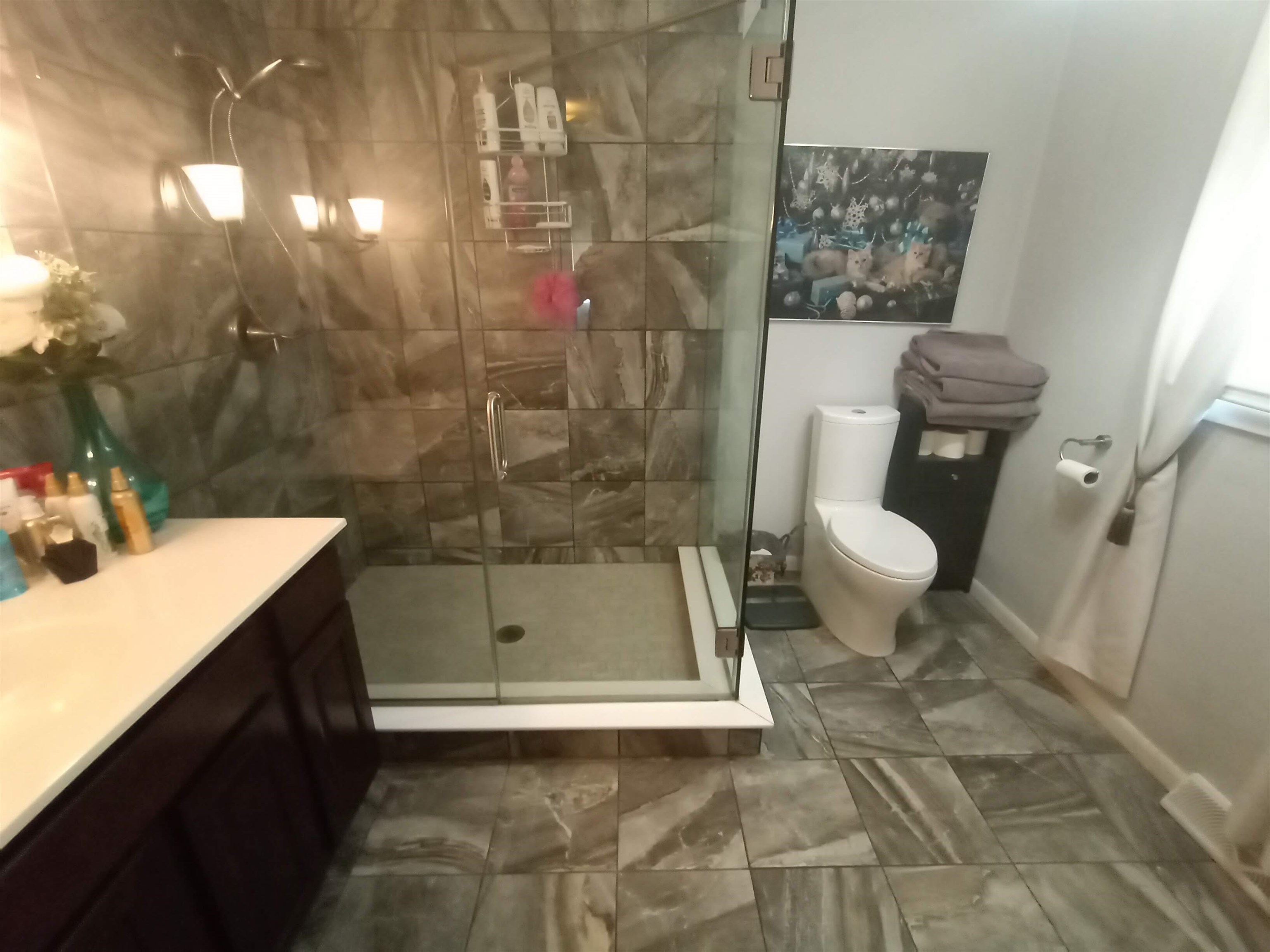 5242 Brookview Road Rockford, IL 61107 - Photo 22 of 44 a bathroom with a granite countertop sink toilet and shower