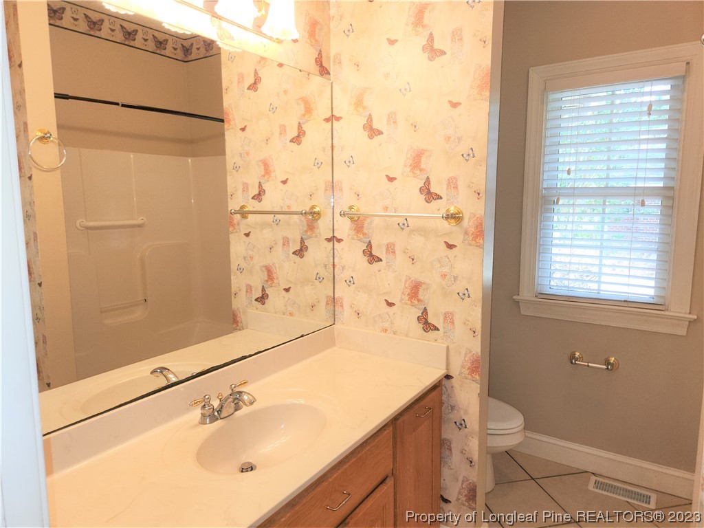 2730 Chimney Point Linden, NC 28356 - Photo 16 of 30 a bathroom with a sink a toilet and shower