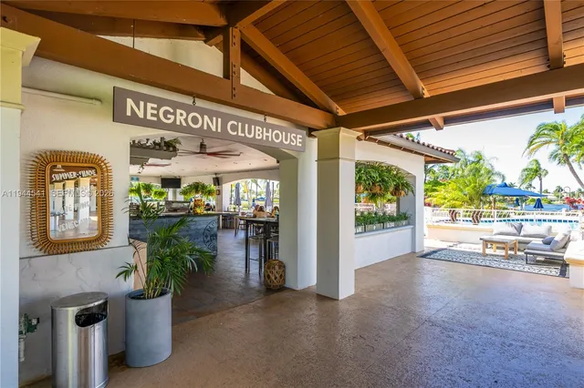 a view of a swimming pool with a garden