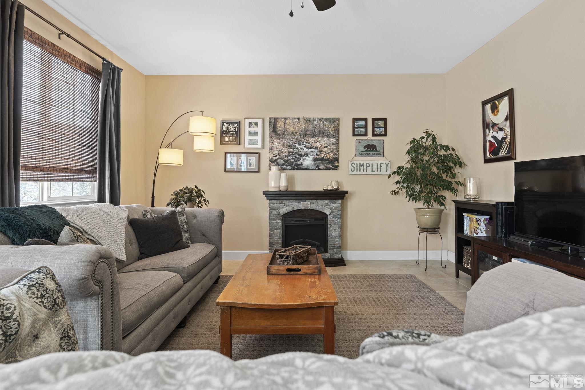 10674 Washington Reno, NV 89521 - Photo 8 of 40 a living room with furniture a fireplace and potted plants