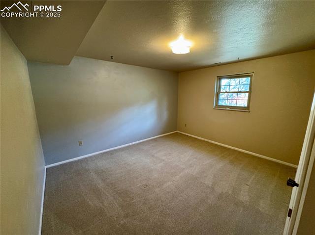 280 Raven Hills Road Colorado Springs, CO 80919 - Photo 43 of 48 Empty room with carpet floors, baseboards, and a textured ceiling