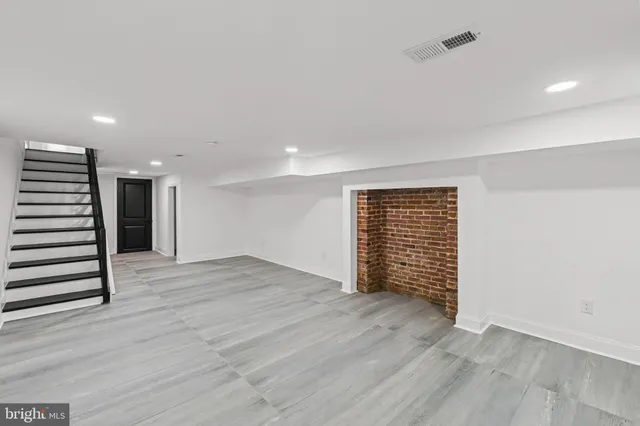 a view of a large building with a iron stairs