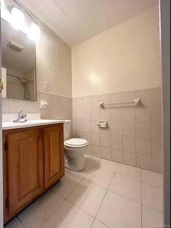 a bathroom with a sink a toilet and mirror