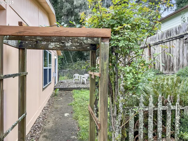 a view of a backyard with potted plants