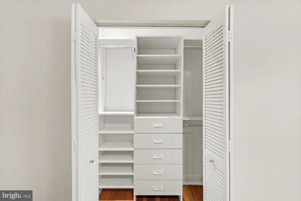 a view of walk in closet with empty racks